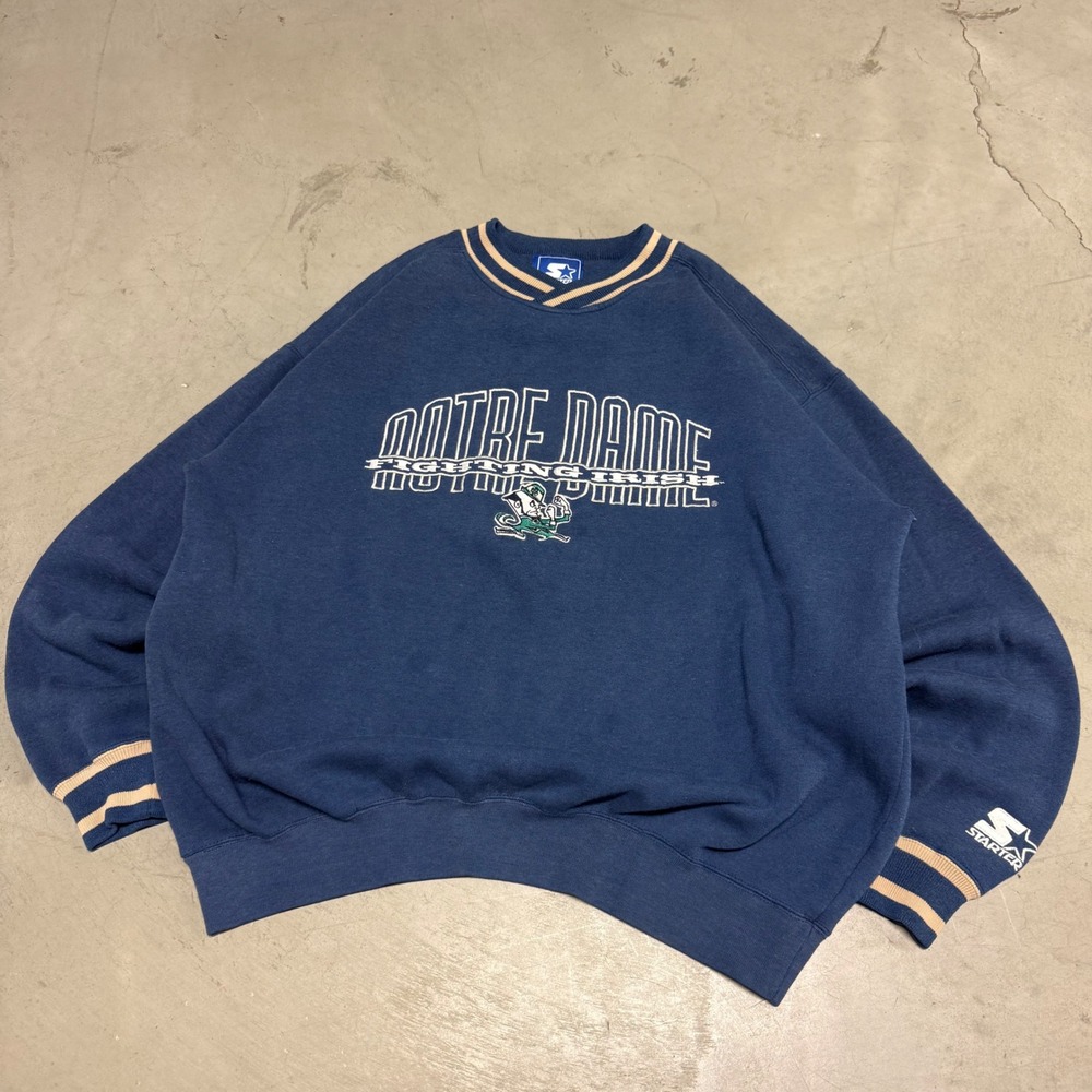 Vintage 90s Navy Notre Dame‎ Starter Crewneck Sweatshirt